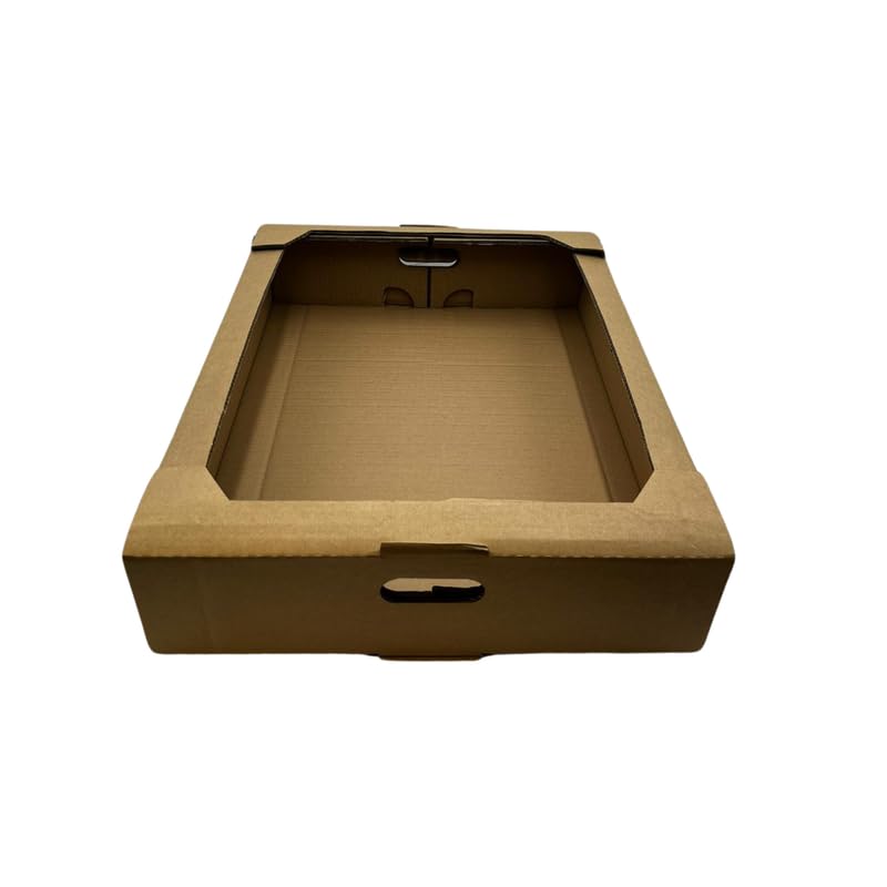 10 x Cardboard Gift Hamper Tray - 640 x 495 x 130mm Double Wall tray with Empty Patch Handle - Serving Cardboard Tray for Gifts Display Vegetables, Fruits, Drink - Kitchen Organizer