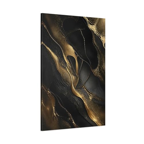 Grand tableau vertical noir et or avec châssis épais de 3cm