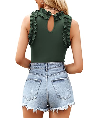 WAYMAKER Women's Sleeveless Racer Back Ruffle Mock Turtle Neck Ribbed Bodysuit Tank Tops2