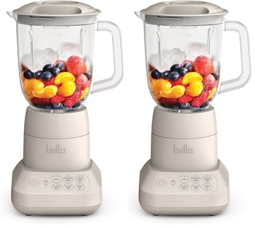 Image of bella 10 Speed Countertop Blender,Juicer&Smoothie Maker,Fits-anywhere Kitchenware,Slim Flip&Store Design,Dishwasher Safe 48oz Capacity Pitcher-&Lid,Stainless Steel Blade,450 Watt,Oatmilk,(Pack of 2)