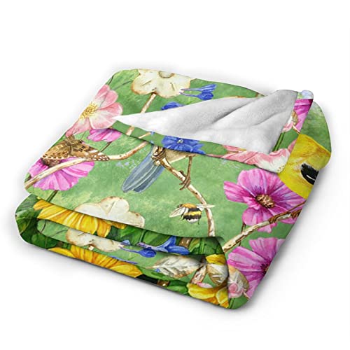 Perinsto Spring Summer Flowers Birds Throw Blanket Ultra Soft Warm All Season Rustic Sunflowers Floral Cardinal Decorative Fleece Blankets For Bed Chair Car Sofa Couch Bedroom 50"X40" #TOP1