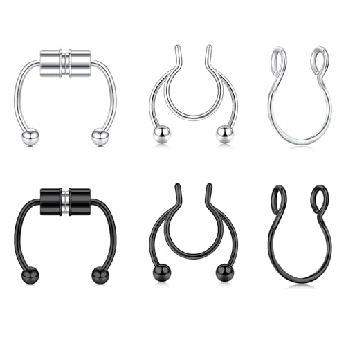 D.Bella Fake Nose Ring Hoop Fake Septum Fake Nose Stud Faux Piercing Nose Cuffs for Non Pierced Nose Magnetic Nose Jewelry for Women Men