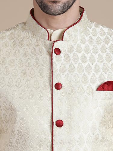 Image of Men's Silk Blend Solid Kurta Dhoti Set with Designer Ethnic Nehru Jacket