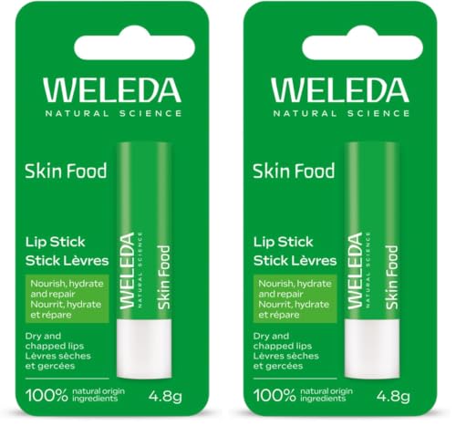 Weleda - Skin Food, Lip Stick, Bálsamo Labial en Barra, Hidrata, Nutre y Protege, con Flores de Manzanilla, Labios Secos o Agrietados, Vegano - 4,8 g (Paquete de 2)