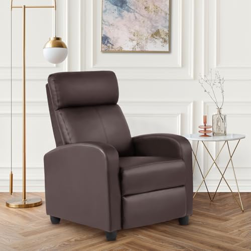 Image of FDW Recliner Chair Massage Chair Reading Chair Reclining Sofa Home Theater Seating with Lumbar Support Massage and Padded Backrest for Living Room and Bedroom (Leather, Brown)