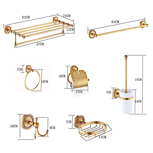 7Pcs Gold Copper Bathroom Accessories Set Vintage Bath Hardware Kit Wall Mounted, Toilet Paper Brush Holder Ring Soap Towel Rack For Bathroom And Toilet #TOP2