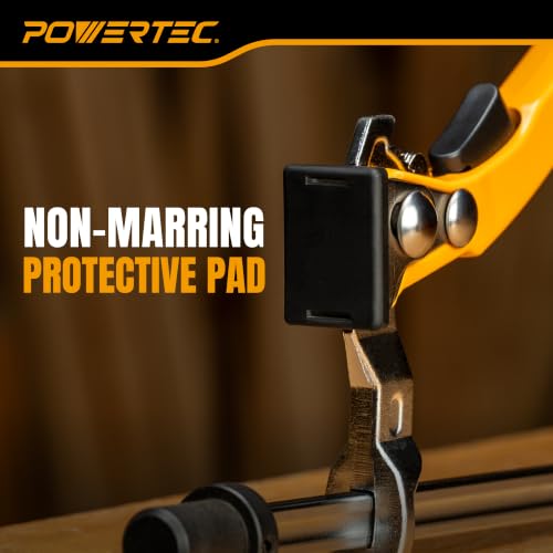 Image of POWERTEC Woodworking Bench Dog Clamps, 2 PK, for 3 /4 inch Dog Holes (72452-P2) | Quick-release ratchet, 6-5 /16 inch clamping capacity, non-marring pads, ideal for MFT workbenches, routing & sanding