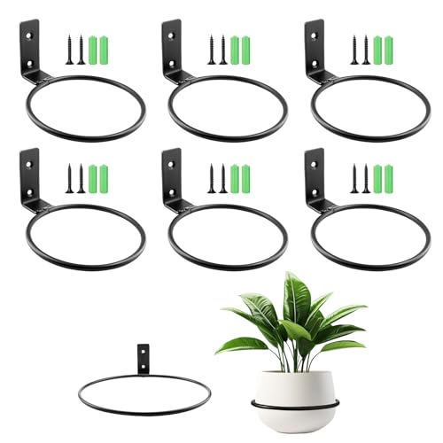 Godneei 6 pièces Supports Muraux pour Pots de Fleurs 11cm, Supports Plantes en Métal avec Vis, Porte-Pots Muraux Noirs pour Balcon, Jardin, Intérieur, Extérieur