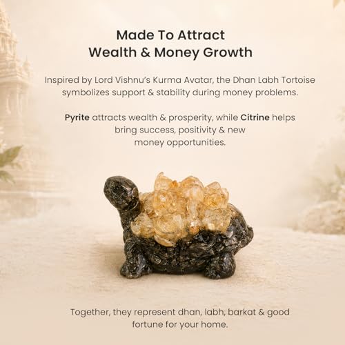 Image of Astrotalk Dhan Labh Tortoise with Pyrite & Citrine | Pyrite Tortoise for Wealth, Prosperity & Financial Growth | Tortoise for Good Luck for Home & Office | Vastu Home Decor | Housewarming Gift