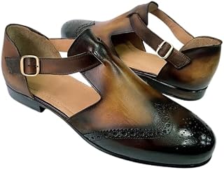 Buy Tucci Di Lusso Mens Burnished Brown Handcrafted Italian Leather Luxury Single Buckle Sandals (11, Sandals, Brown)