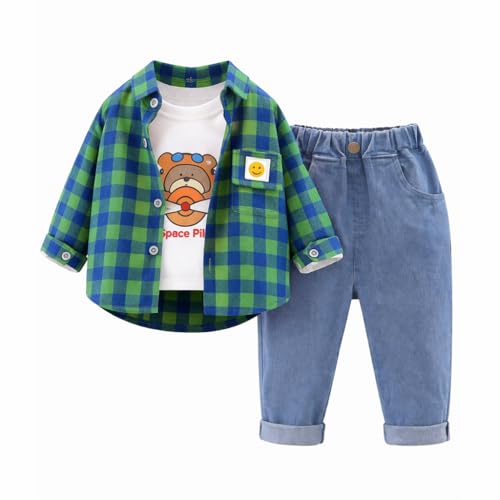Ensemble 3 pièces enfant OrJana avec chemise à carreaux et jean bleu