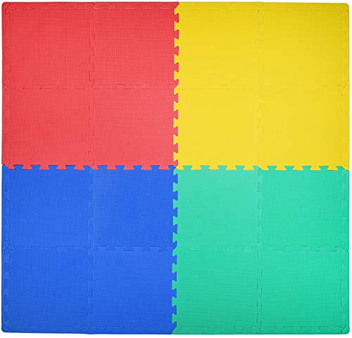 KC Cubs Soft & Safe Non-Toxic Children’s Interlocking Multicolor Exercise Puzzle EVA Play Foam Mat for Kids’ Floor & Nursery Room, 16 Tiles, 4 Colors, 11.5” x 11.5”, 24 Borders (EVA001) by KC Cubs - Image 2