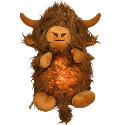Image of Generic New Soothing Snuggle Cute Highland Cow Stuffed Animal, Soothing Breathing Highland Cow Stuffed Animal, Sleeping Cow Plush Toy with Realistic Breathing Action and Lighted Music (A)