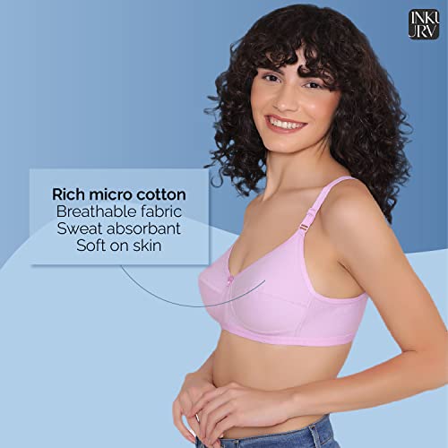 Image of INKURV Cotton Hosiery Bra for Women's Daily use, Full Coverage Bra for Regular wear, Non Padded, Non Wired Everyday Bra with Rich Cotton-Zoe Combo of 3