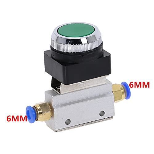 ZZXSMH Interrupteur à Bascule pour vanne pneumatique, 1 Valve mécanique à Filetage 1/8" 2 Positions 3 Voies Vertes Bouton-Poussoir Plat momentané pneumatique MOV-321PP (Couleur : 6 mm) – vue 2