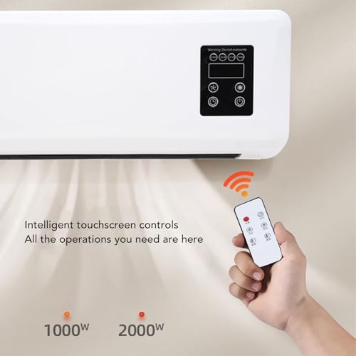 سخان هواء محمول 2 في 1 يثبت على الحائط، مروحة تسخين مزدوجة الاستخدام، مروحة تكييف هواء محمولة مع جهاز تحكم عن بعد لغرفة النوم والمكتب (قابس بريطاني 250 فولت)