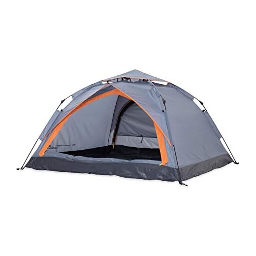 Lumaland Tienda de campaña Outdoor Light Pop Up Ligera para 3 Personas con 2 entradas Camping Acampada Festival - 210 x 190 x 110 cm - Impermeable, Robusta, Sistema Quick Up (Gris)