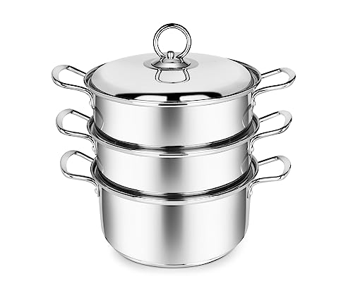 Penguin Home 3009 Professional Induction-Safe Stainless Steel Steamer Set-3 Tier Construction-20 cm/3 Litre, Acero Inoxidable, Mirror Finish, 20 X20 X30 cm