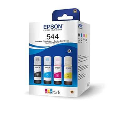 Epson Pacote com 4 tintas Ecotank preto, ciano, magenta e amarelo para L1110, L1210, L3110, L3210, L3150, L3250, L5190, L5290, Code T544520-4P