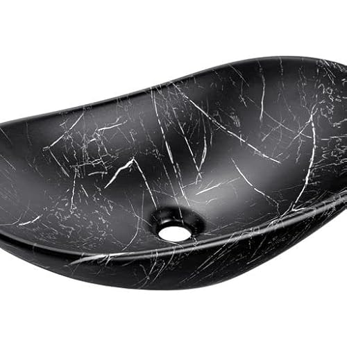 Vasque à Poser en Céramique Noire Marbrée - L 61 X 36 Cm - Gamme Lena