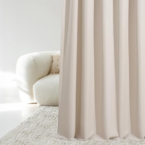 ROOM99 Aura Curtain with Ruffle Tape, 140 x 300 cm, Width x Height Sliding Curtains, Modern Curtain, Living Room, Bedroom, Light Beige, 1 Piece