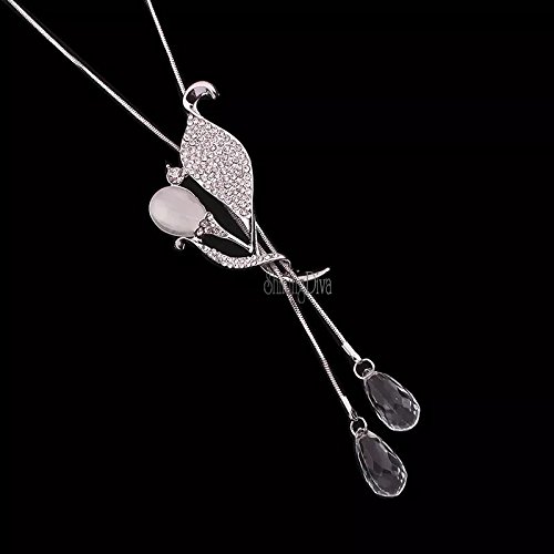 Image of Shining Diva Fashion Crystal Flower Stylish Long Chain Pendant Necklace for Women and Girls