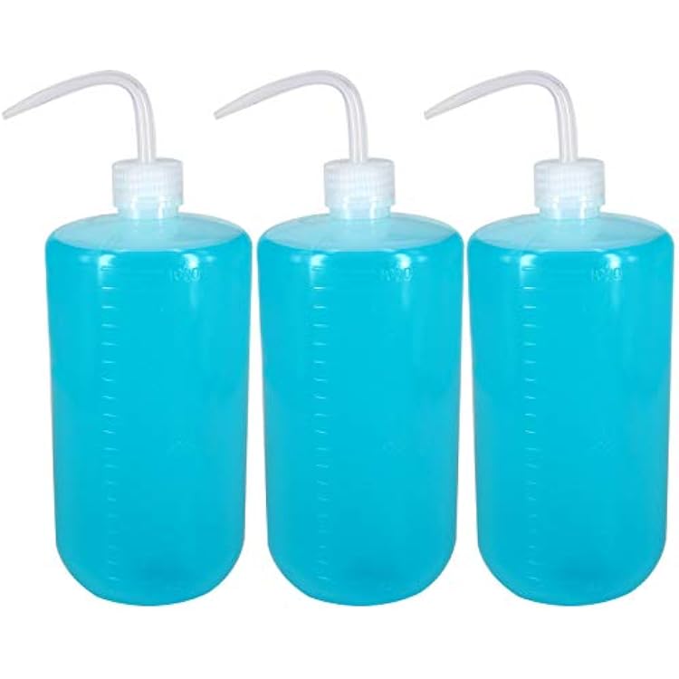 3Pcs 1000ml(33oz) Plastic Safety Lab Wash Bottle, Plastic Squeeze Bottle with Scale Labels and Narrow Mouth, Watering Bottles for Chemistry, Industry, Lab & Gardening(LDPE)