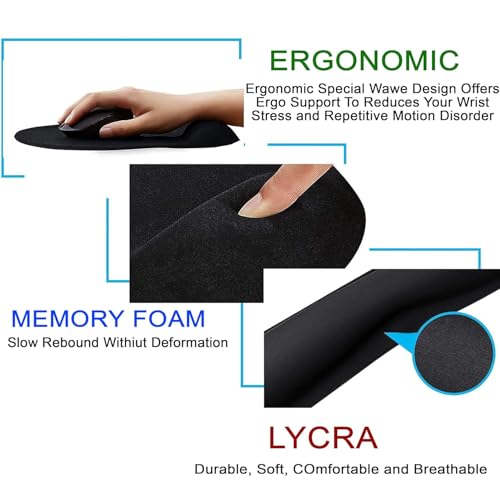Image of Storite Mouse Pad Wrist Support, Memory Foam Keyboard Wrist Pad & Wrist Rest Set for Computer Keyboard for Easy Typing & Pain Relief for Office & Home (Black Set)