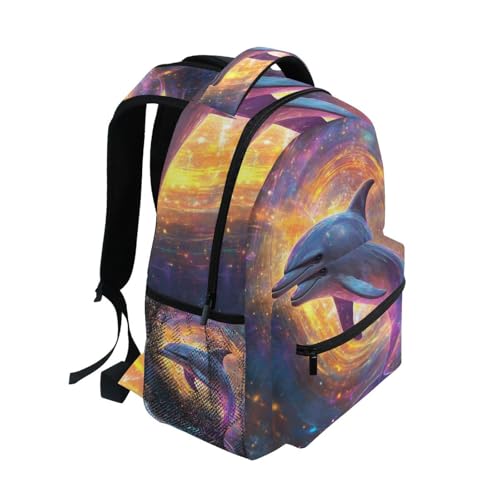 Dolphin Galaxy Print Backpack 3rd 4th 5th Grade School Bookbag Travel Laptop Daypack Bag Purse for Boys Girls Teens3
