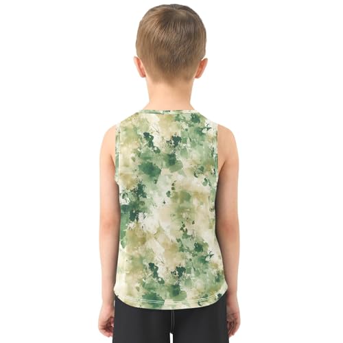 Boys Tank Top Shirts Camouflage Watercolor Camo Green Sleeveless T-Shirts Crew Neck for Kids Clothing Children3