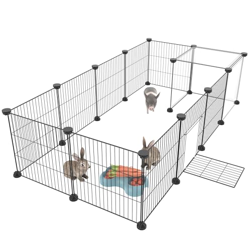 HOMIDEC Rabbit Run,Puppy Pen with Door,Encrypted Wire Mesh Cages14 Panels Indoor/Outdoor DIY Metal Pet Fence for Puppy,Rabbit,Kitten,Hamster,Guinea Pig,Turtle,Hedgehog.Black(140x70x35CM)