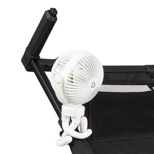 Image of Munchkin Stroller Fan - Portable Fan for Travel, Baby Gear Accessory with 4 Speeds, Flexible Clip-on Leg Attachment, Rechargeable Battery, White with Multicolored LED Lights