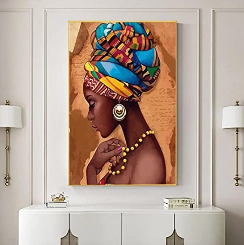 Taxpy Kit De Punto De Cruz, Algodón, Multicolor, Mujer Africana Lienzo Impreso 11Ct Punto De Cruz Diy Kit De Bordado Hilos Dmc Costura Artesanía Hobby Artesanía Estampada40*50Cm