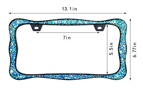 Creathome 3D Shining License Plate Frame, Black Powder Coated with Chunky Gliter, Pure Zinc Alloy Metal