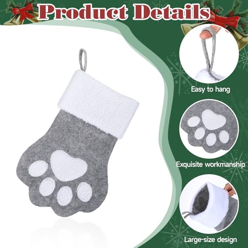COMNICO Weihnachtsstrumpf Personalisierter Weihnachtssocke Haustierpfoten-Stil für Hunde und Katzen Individuell bestickter Weihnachtsstrumpf zum Aufhängen Weihnachtsdekoration für Hunde (Grau)