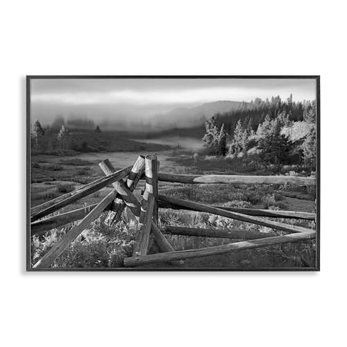 Stupell Industries Grand Tetons Fence Beyond Black Framed Giclee Art,