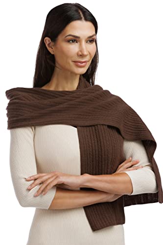 Fishers Finery Women's Cashmere Cable Knitted Scarf; Warm Winter Fashion Wrap Scarf Including Gift Box (Brown) #TOP3