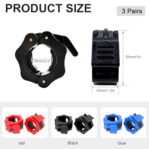 YWKJDDM Olympic Barbell Clips, 25mm/1 Inch Barbell Lock Clamps, 3 Pair (Black, Red, Green) for Pro Crossfit Strong Lifts and Olympic Training - Image 3