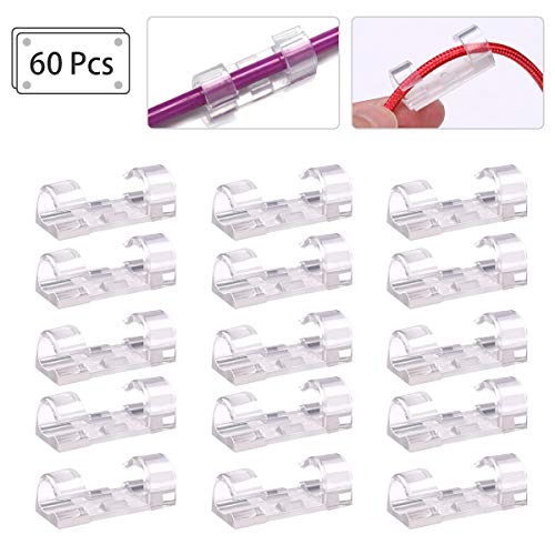 Ledeak Transparent Cable Clips 60 Pack, Cable Drop Wire Holder with Strong Self-Adhesive Pads, Plastic Cord Management Organizer Clamps for Home and Office