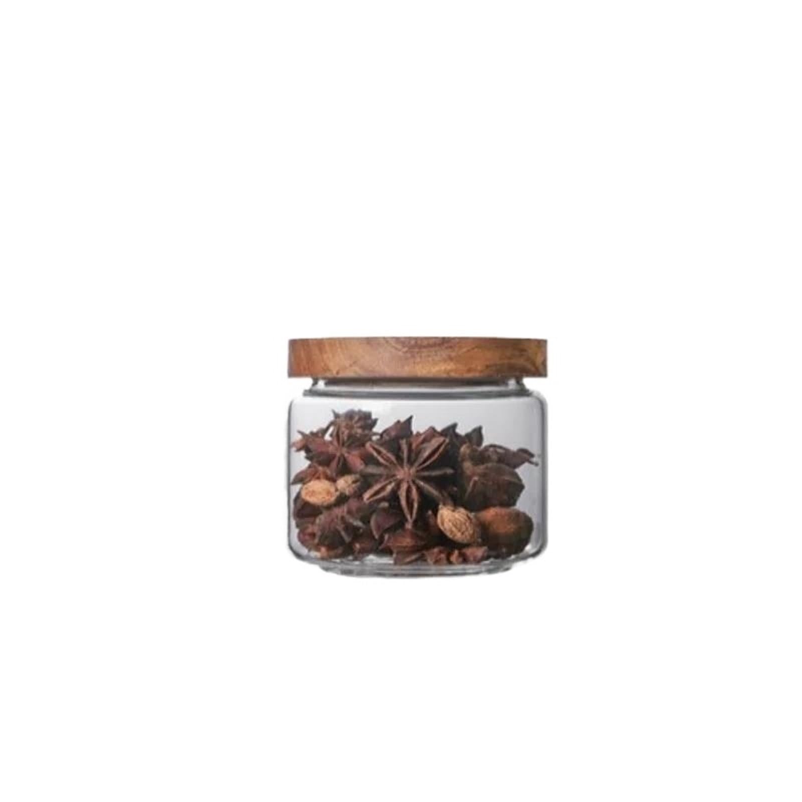 ZNJAMN 1PCS Wood Lid Organizer Airtight Glass Canister Kitchen Storage Jar Sealed Food Container For Cereal Ginger for Pickling(350ML)