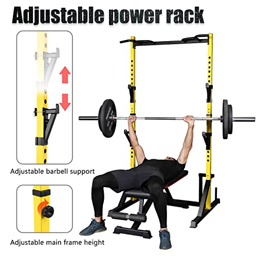 Canpa Multifunction Power Rack With Pull Up Bar, Heavy Capacity And Adjustable Squat Stand Rack For Home Gym Equipment, Power Rack Cage (Yellow) #TOP3