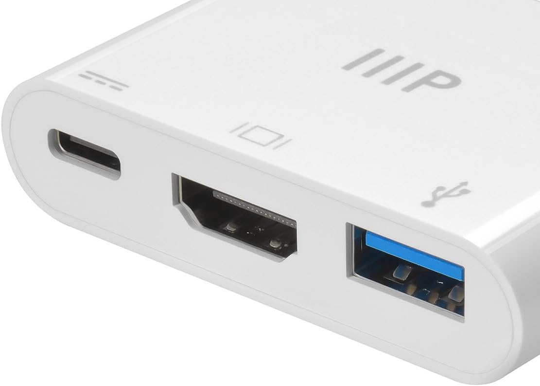 Monoprice 3-in-1 USB-C to HDMI Multiport Adapter - Compact and Portable, True Plug-n-Play, Compatible with USB C Laptops and Other Type C Devices, Supports Windows and MacOS, for Home and Office
