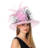 Fascinator Women's Organza Church Kentucky Derby British Bridal Tea Party Wedding Hat Summer Ruffles Cap(Hj-Pink Black) -  Haojing