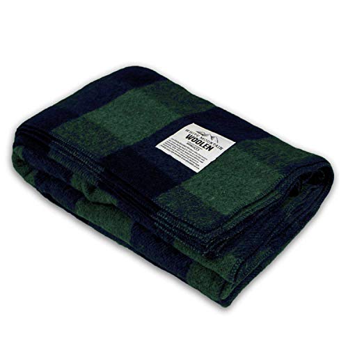 Minus33 green and blue buffalo plaid recycled wool camp throw