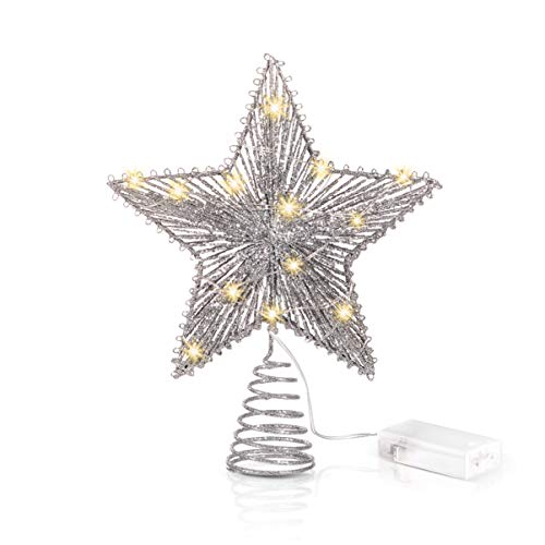 Unomor Christmas Tree Topper, Bling Powder Coated Treetop Star Christmas Decor, Xmas Tree Decoration Lamp, Treetop Light for Party Office Shopping Mall Indoor Ourdoor Home 20 x 24cm