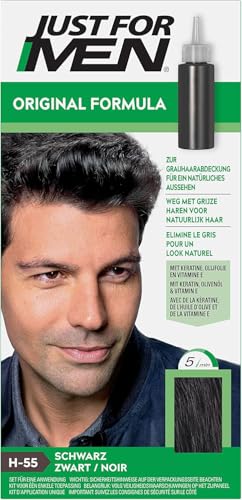 Just For Men Teinture Cheveux Homme, Coloration Semi-Permanente pour Homme, Sans Ammoniaque, avec Kératine et Vitamine E pour des Cheveux Forts, Coloration Noir H55