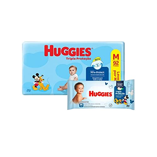 Fralda Huggies Hyper M 92 Un + Lenco Umedecido 96 Uni