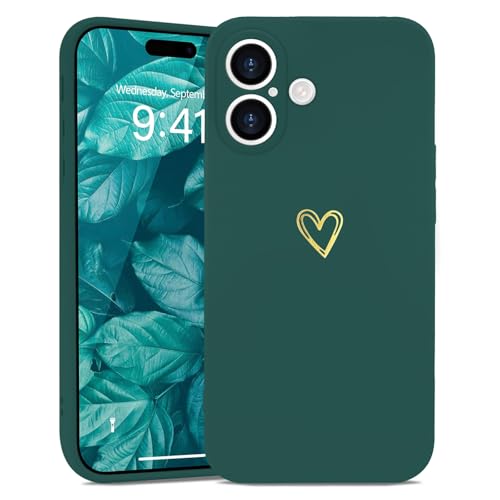 Image of Wirvyuer for iPhone 16 Plus Case Cute Heart Pattern Soft Shockproof Protective Silicone Phone Case for Women Girls, Green