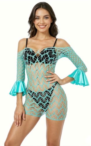 ADSEXY Sexy Lingerie For Women Sheer High Elasticity Bodystocking Bodysuit Blue Rhinestones Bodysuit A