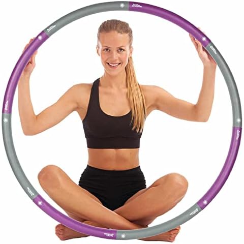 Weighted Hula Hoops for Adults Exercise at Home with just be... - Padded Smooth Hula Hoop for Weight Loss and Core Strength - Purple and Grey 1.4kg Beginner Level to Build Cardio and Burn Calories Cover